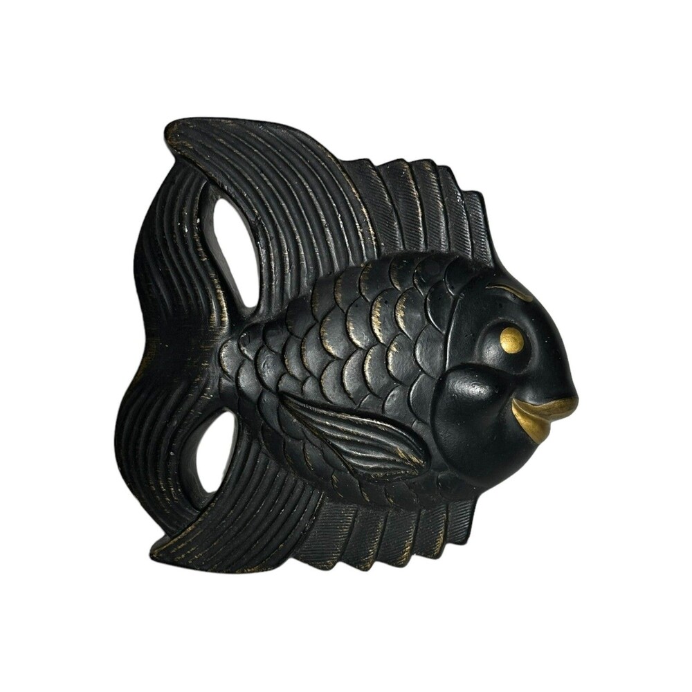 Vintage Miller Studio Chalkware Fish Black Gold 1954 Mid Century Retro